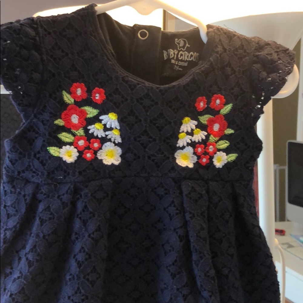 24 months 100% laced cotton dress in navy blue